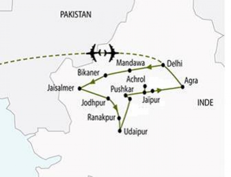 Localisation séjour organisé Inde du Nord et Rajasthan