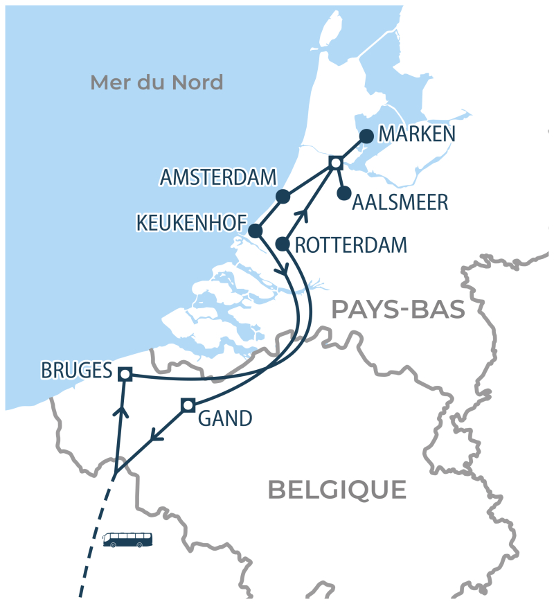 Localisation séjour organisé Hollande - Belgique