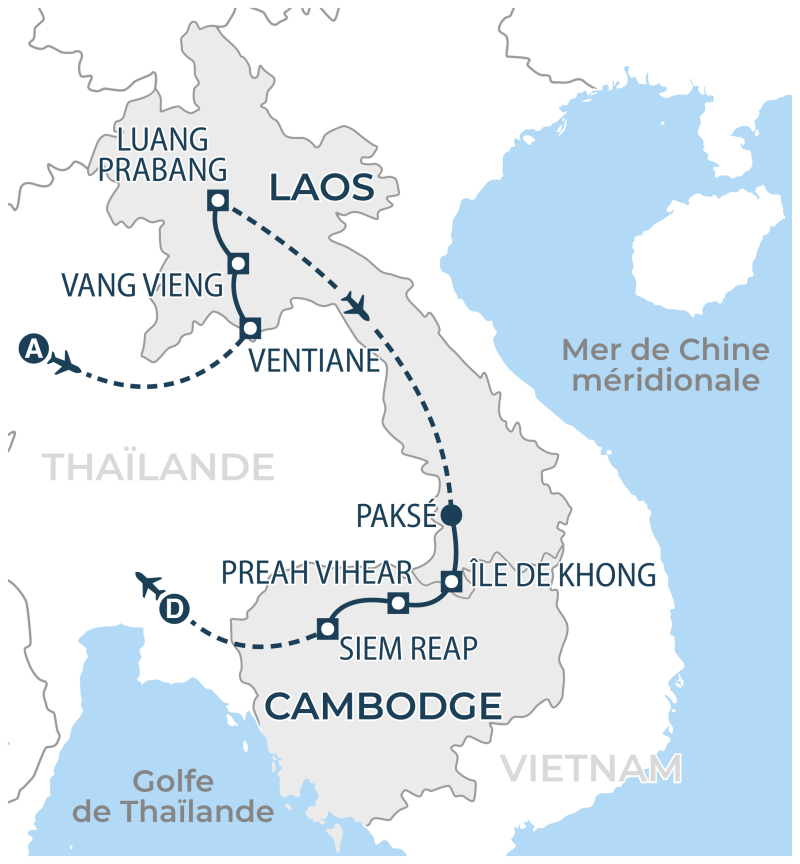 Localisation séjour organisé Laos - Cambodge