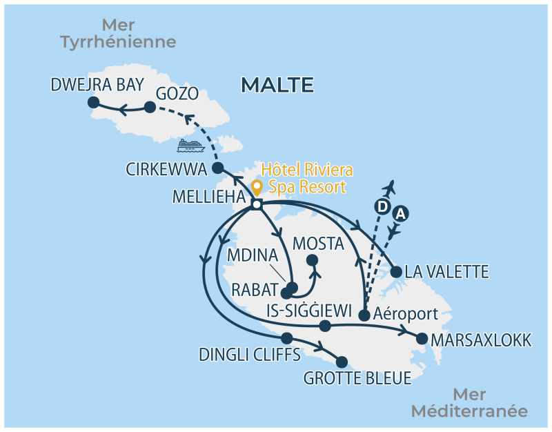 Localisation séjour organisé Au cœur de Malte