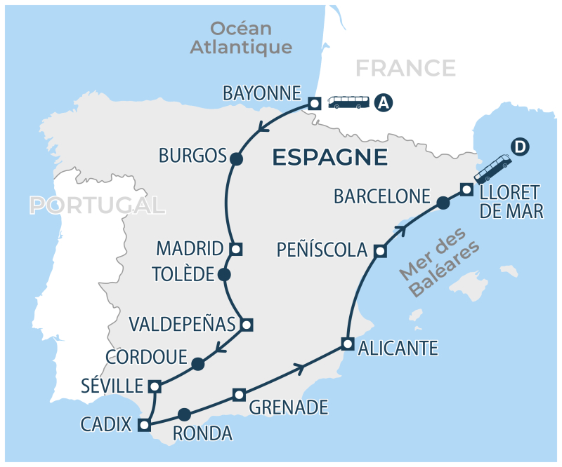 Localisation séjour organisé Grand Tour d'Espagne