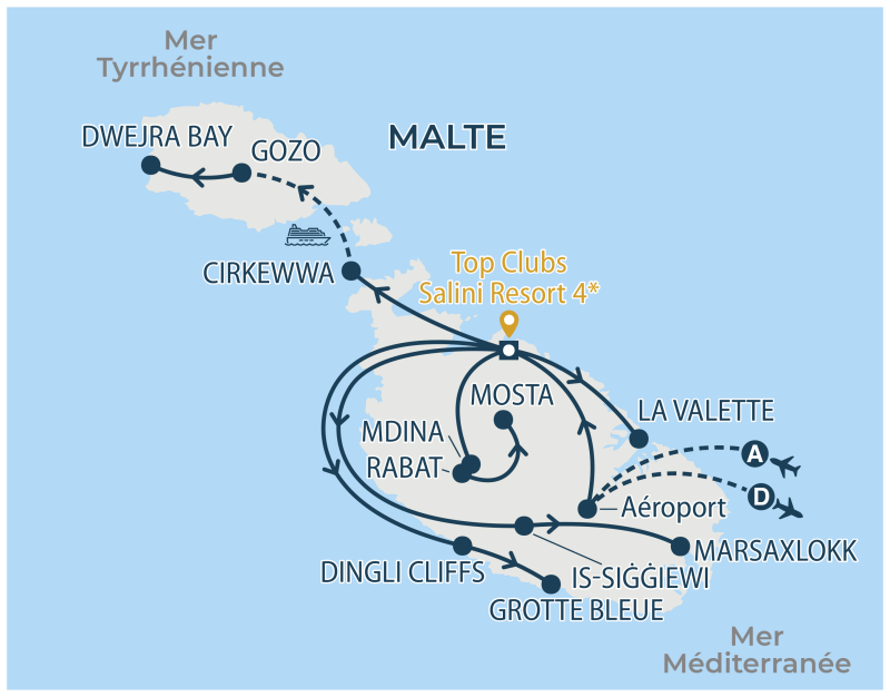 Localisation séjour organisé Au cœur de Malte