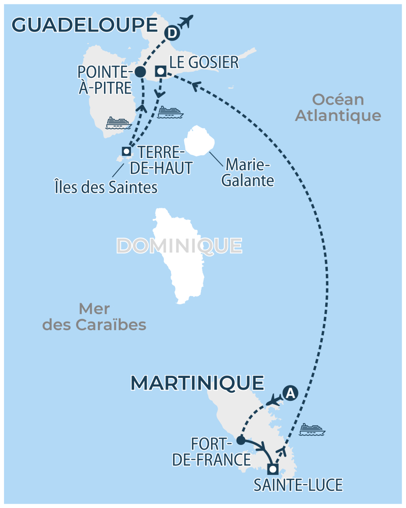 Localisation séjour organisé Martinique - Guadeloupe - Les Saintes