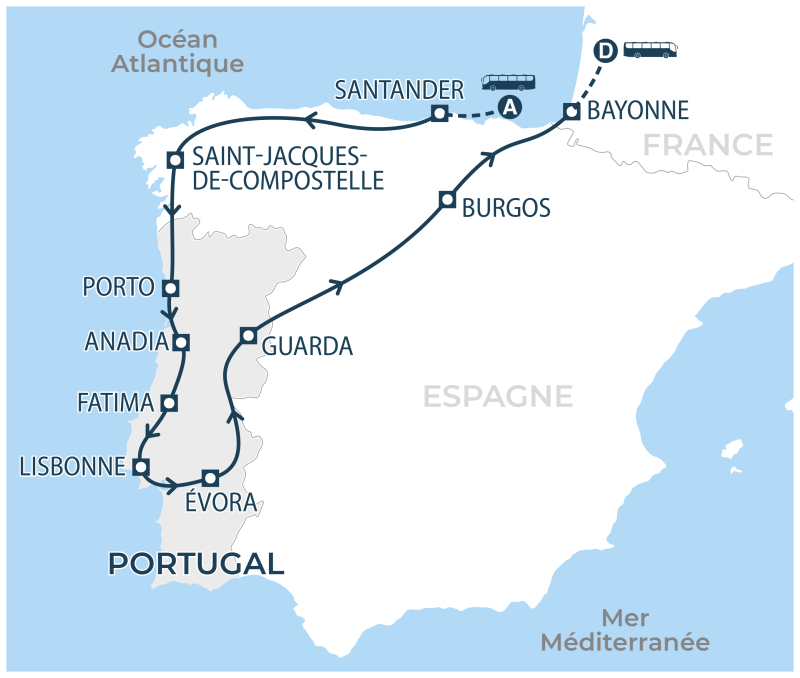 Localisation séjour organisé Portugal du Nord au Sud